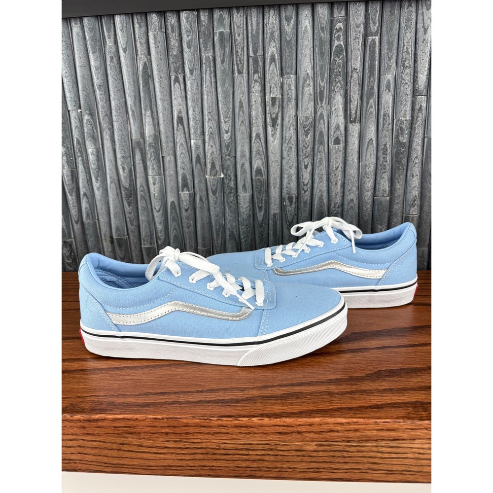 Vans Ward Light Blue Canvas Silver Glitter Stripe Sneakers WomensMissy 6